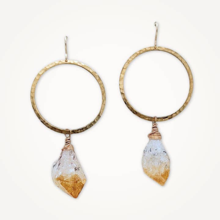 Boucles d'oreilles créoles en or • Citrine pour la vente par Beatrixbell Handcrafted