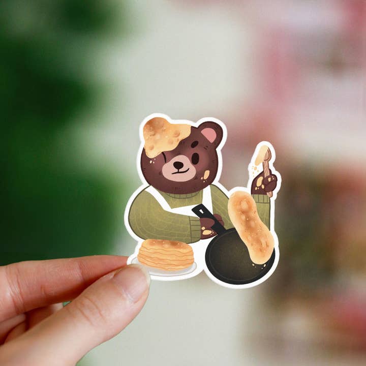 Bear baking crepes - Die cut stickers for wholesale by My Sweet Paper Card