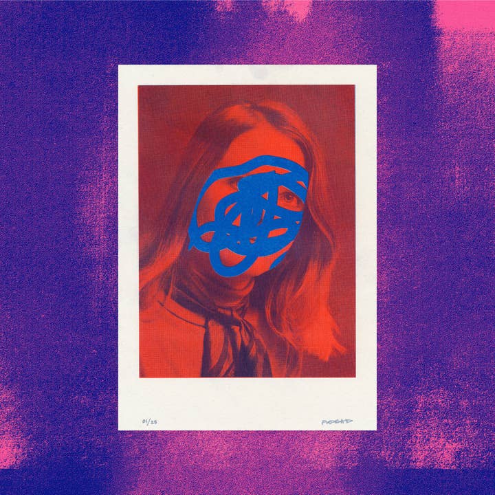 Scribble Face Red - Limited Edition Risograph Print - A4 for wholesale by Famous When Dead