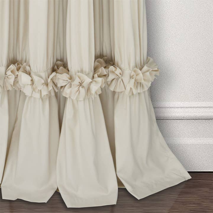 HIG - Wholesale Curtain - Farmhouse Ruffle Window Curtains with Blackout Liner Handmade Bow Ties Drapes 2 Panels Set, 54"W x 84"L16