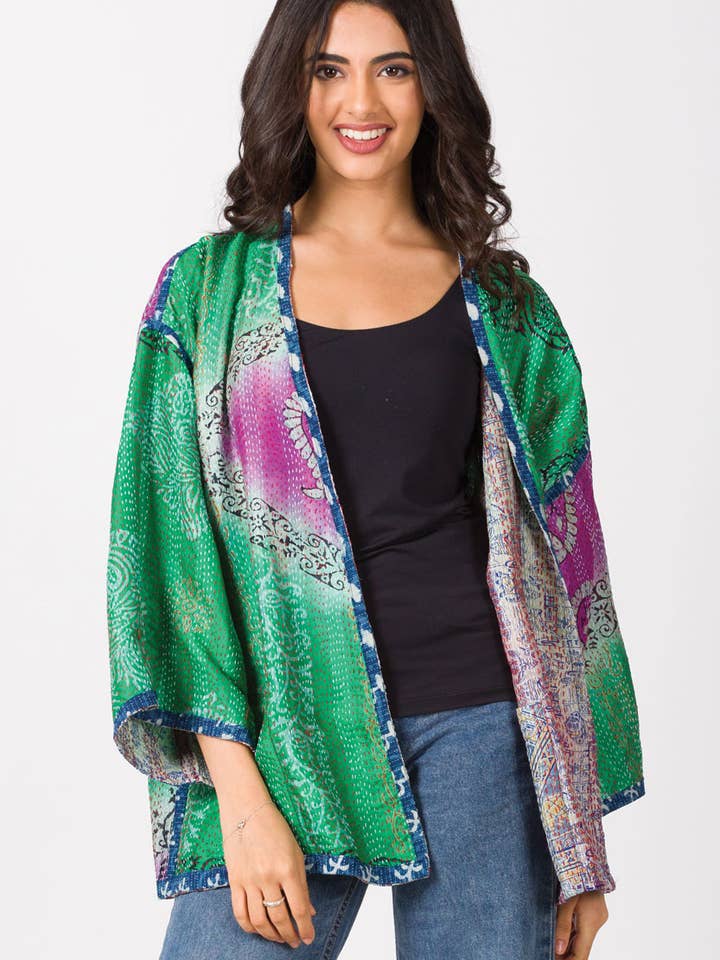 Sevya Handmade - Wholesale Kimono - Women's - Reversible Silk Kantha Kimono Jacket1