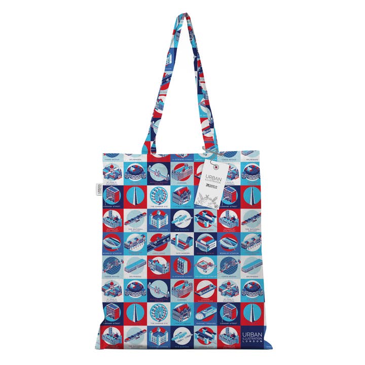Urban Illustration Flat Tote Bag Checkerboard London for wholesale by Parkwood Springs