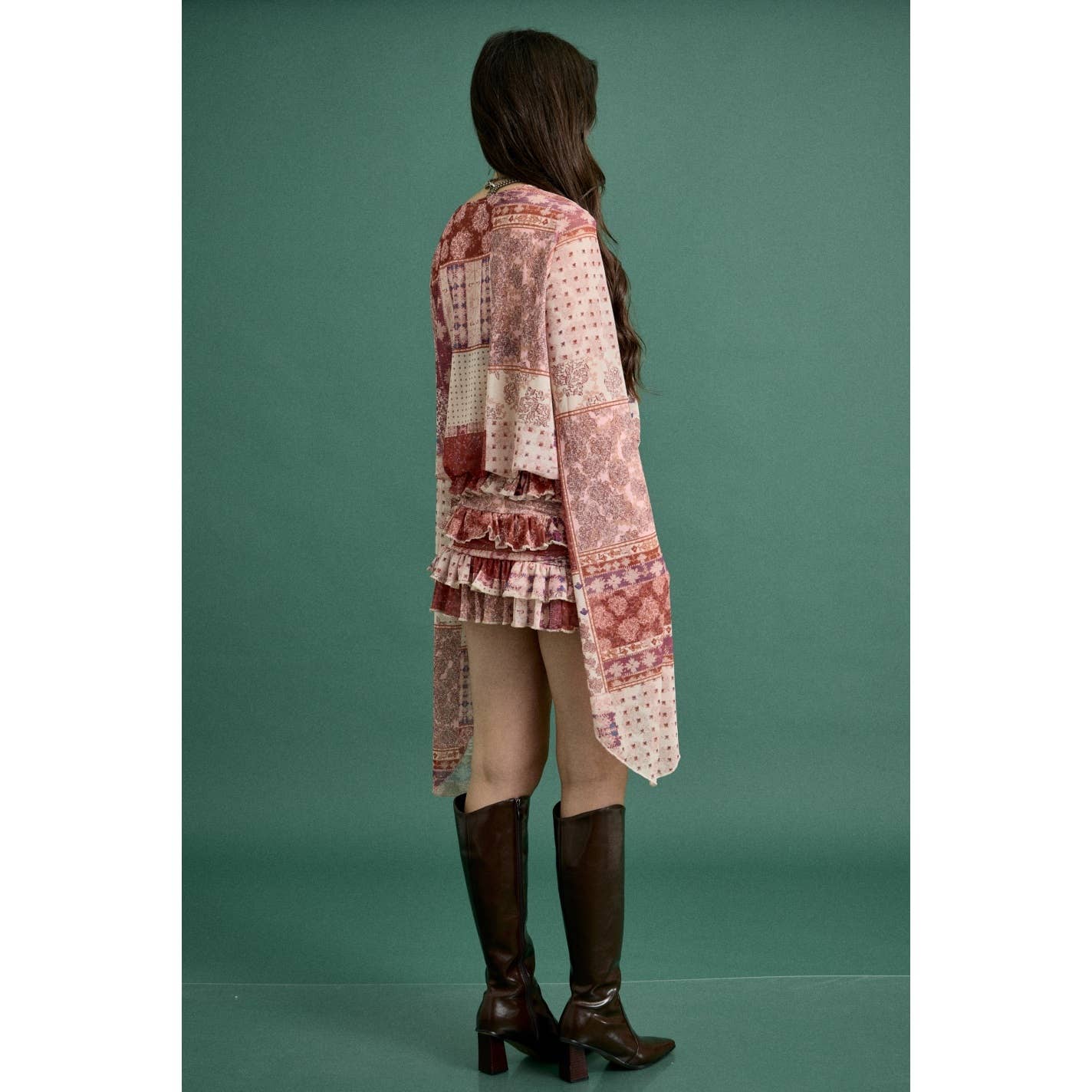RED COMBO Spring Boho Patchwork Ruffle Mini Dress for wholesale on Faire8