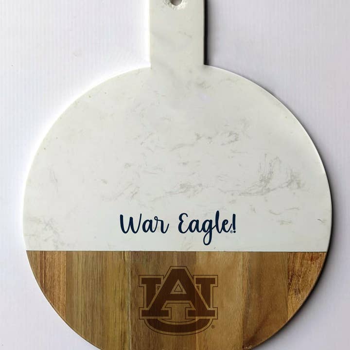 Auburn Spirit Marble and Wood Charcuterie Board for wholesale by Valiant Gifts Inc