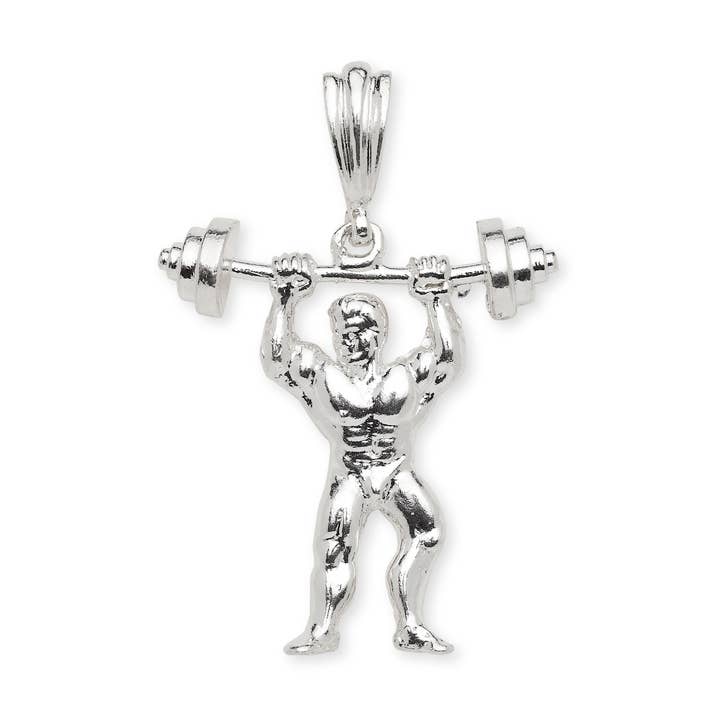 Bijou Meilleur Pendentif Vintage Charm Haltère Sportif Musclé Homme Bodybuilder en Argent Sterling .925 pour la vente par Better Jewelry