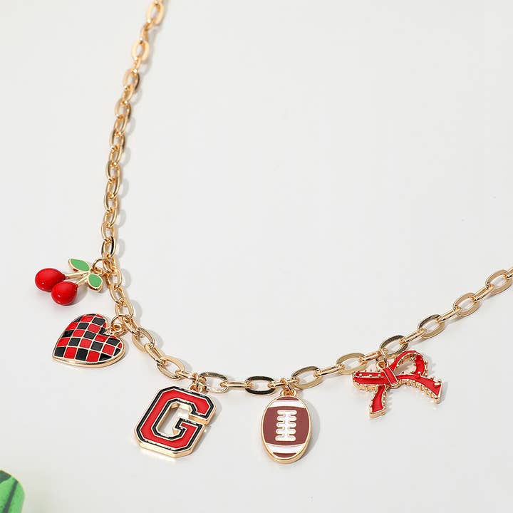 Sensibling Corp. - Wholesale Pendant/charm necklace - Football Theme Bow Cherry Heart Charm Station Necklace3