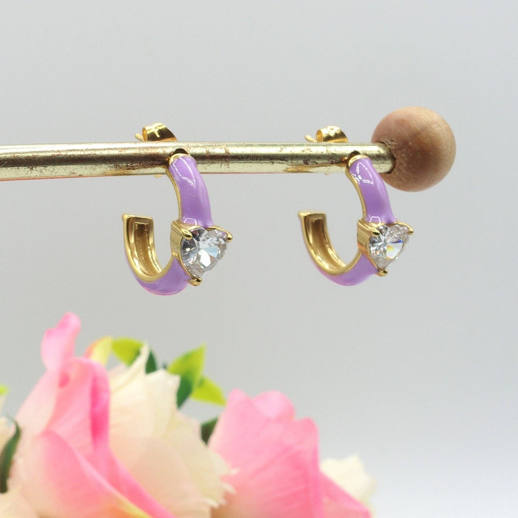 Daemon srls - Venta al por mayor Pendientes de aro pequeños - CHERIE FLUO mini - acero inoxidable - pendientes de aro esmaltados con circonitas cúbicas1