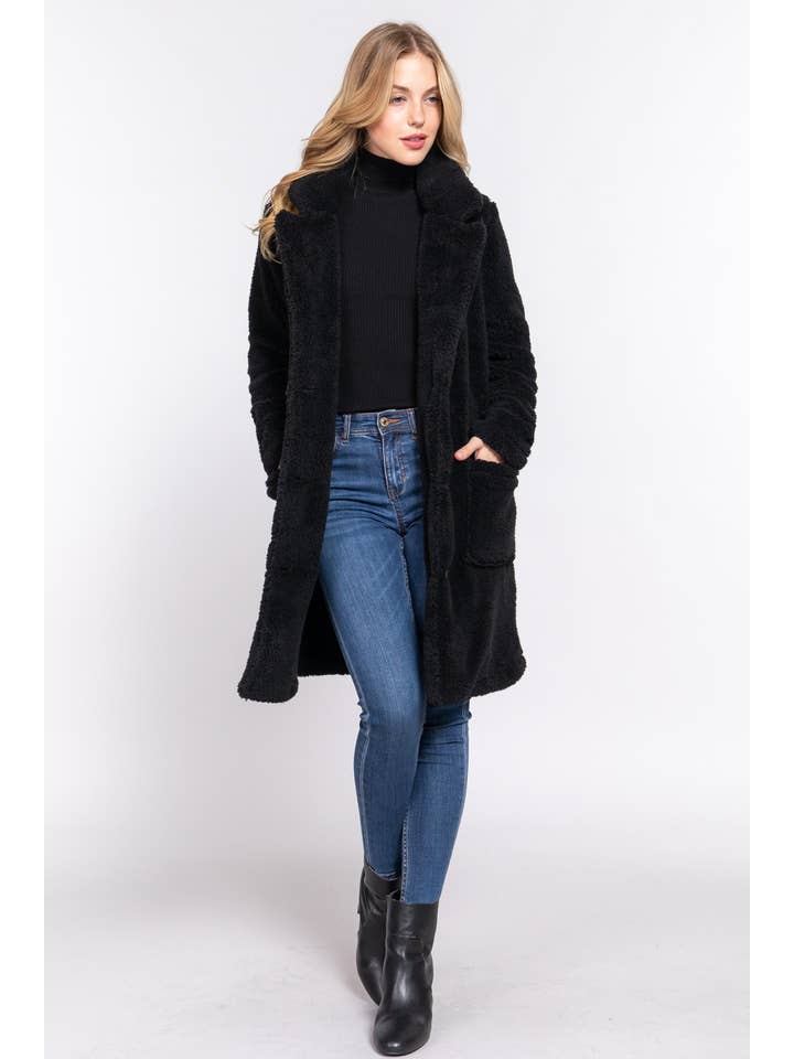 42POPS - Wholesale Fur/Faux Fur Coat - Women's - ",,,.._ SI-25174 Notched Collar Patch Pocket Sherpa Coat
