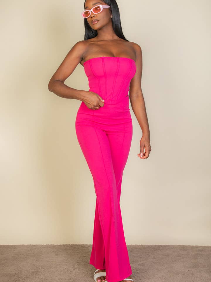 CAPELLA APPAREL - Wholesale Top & Pant Set (NOT Loungewear) - Women's - Strapless Corset Top & Flare Pants Set