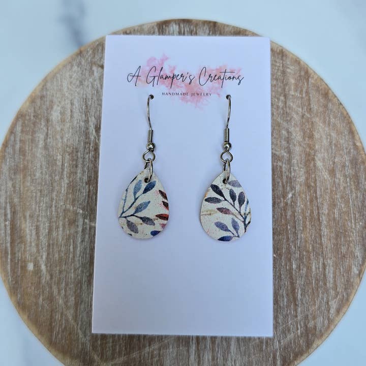 Fall Leaves MINI Teardrop Leather Earrings for wholesale by A Glamper's Creations LLC