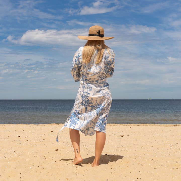 Boho-Eclectica - Wholesale Robe - Women's - Women's Cotton Kimono Robe -TROPICAL BLUES