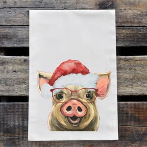 Pig Trio Country Farmhouse Kitchen Dish Towel, Pink Pigs
