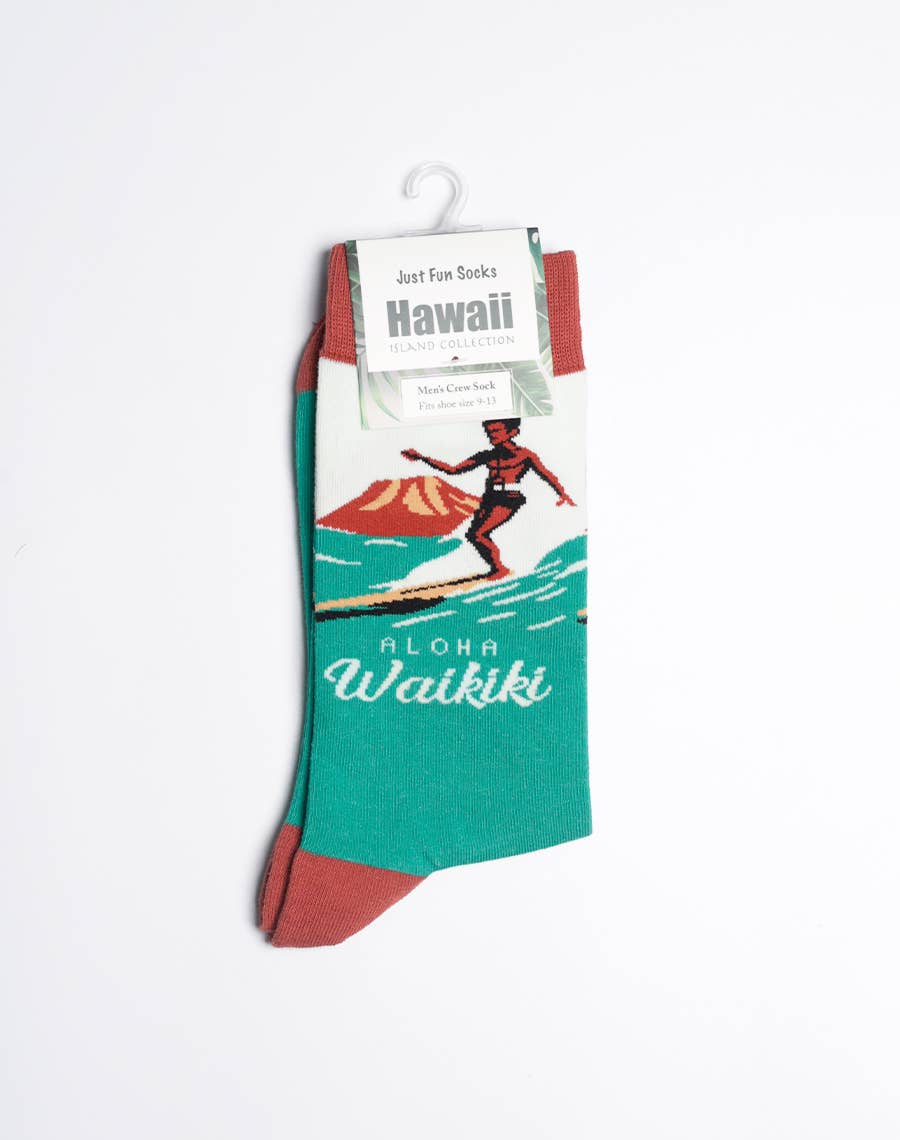 Just Fun Socks - Vente Chaussettes – homme - Chaussettes Crew Hawaïennes Aloha Waikiki Wave Rider pour Hommes5