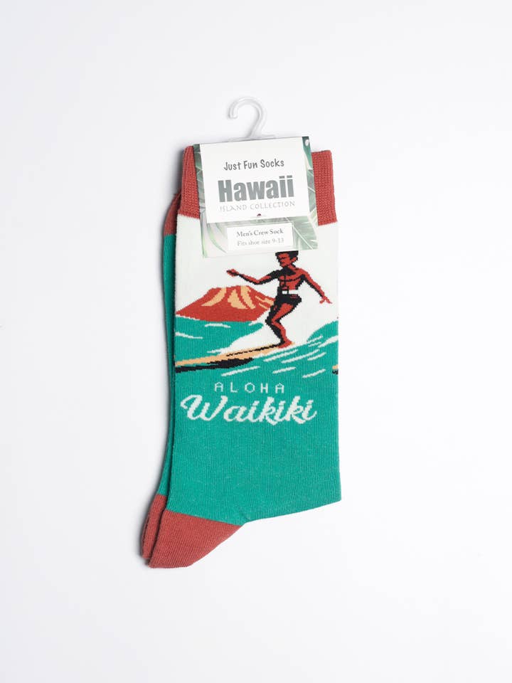 Just Fun Socks - Wholesale Socks - Men's - Men's Aloha Waikiki Wave Rider Hawaiian Crew Socks5