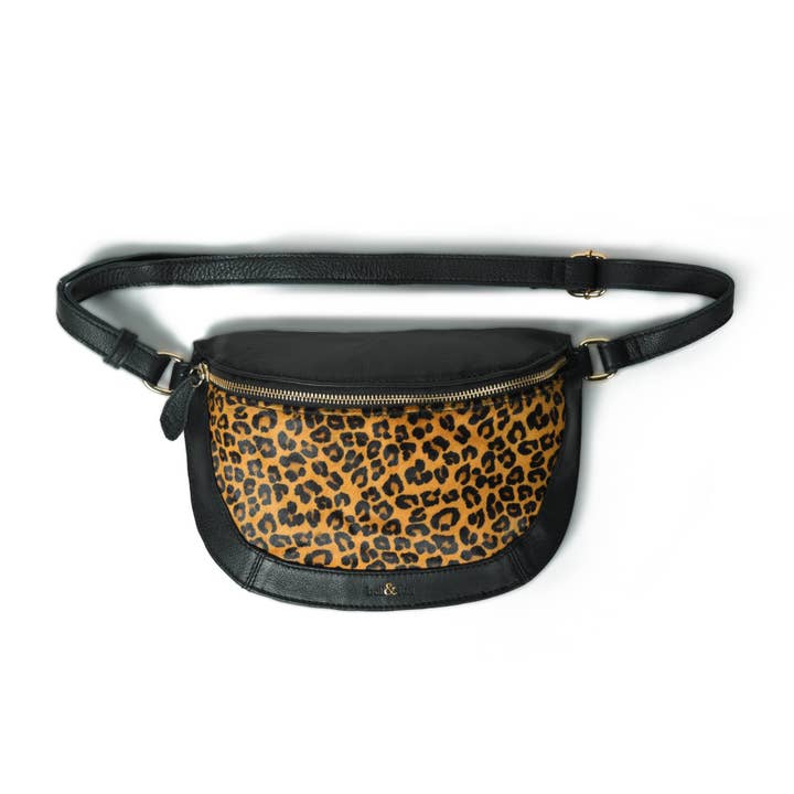 LIBERTY LUXE Axelremsväska i svart läder med leopard för wholesale av bell&fox