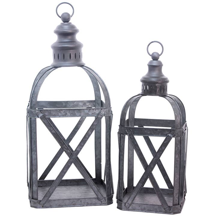 WT Collection – wholesale Lantern – Set of 2 Galvanized Open Lanterns