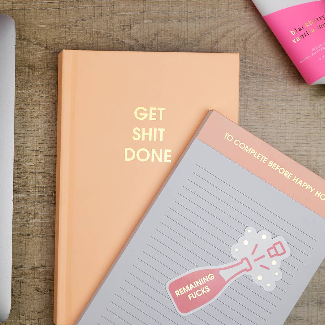 Chez Gagné - Wholesale Notepad - To Complete Before Happy Hour - Lined Notepad  - Sunset Pink - 65 perforated pages - 5x8 5