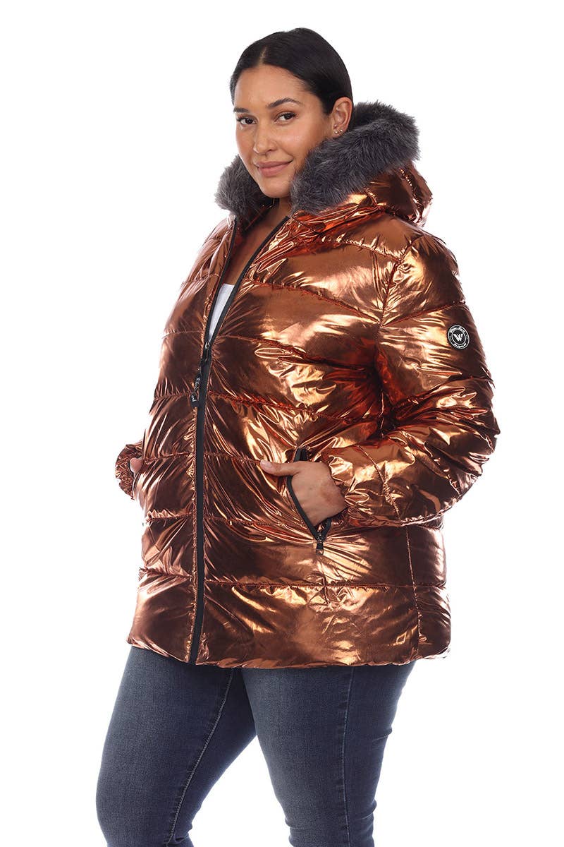 WHITE MARK - Vente Manteau – femme - Doudoune métallisée grande taille avec capuche17