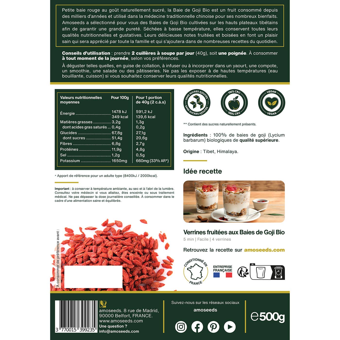 Amoseeds - Wholesale Dried/Dehydrated Fruit - Organic Goji Berries 500G4