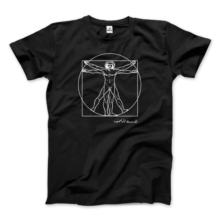 Art-O-Rama Shop - Wholesale Screen Printed T-Shirt - Unisex - Leonardo Da Vinci, Vitruvian Man Sketch T-Shirt