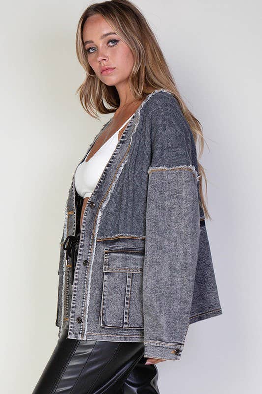Grey Wash Cable Knitted Sweater & Denim Jean Cardigan Jacket for wholesale on Faire3