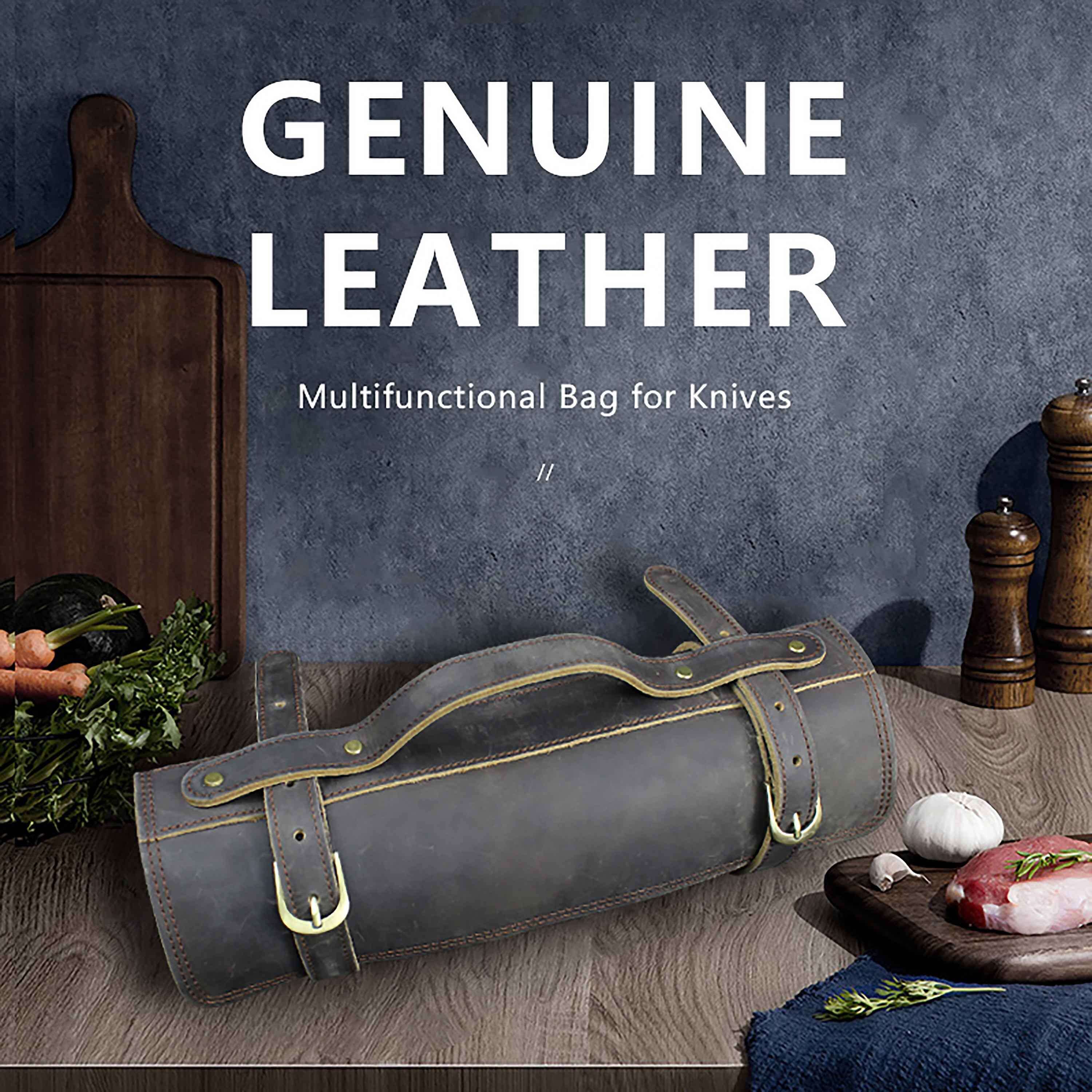 Ginza Steel - Wholesale Knife Storage - Ginza Steel Full Grain leather knife role Rustic Brown3