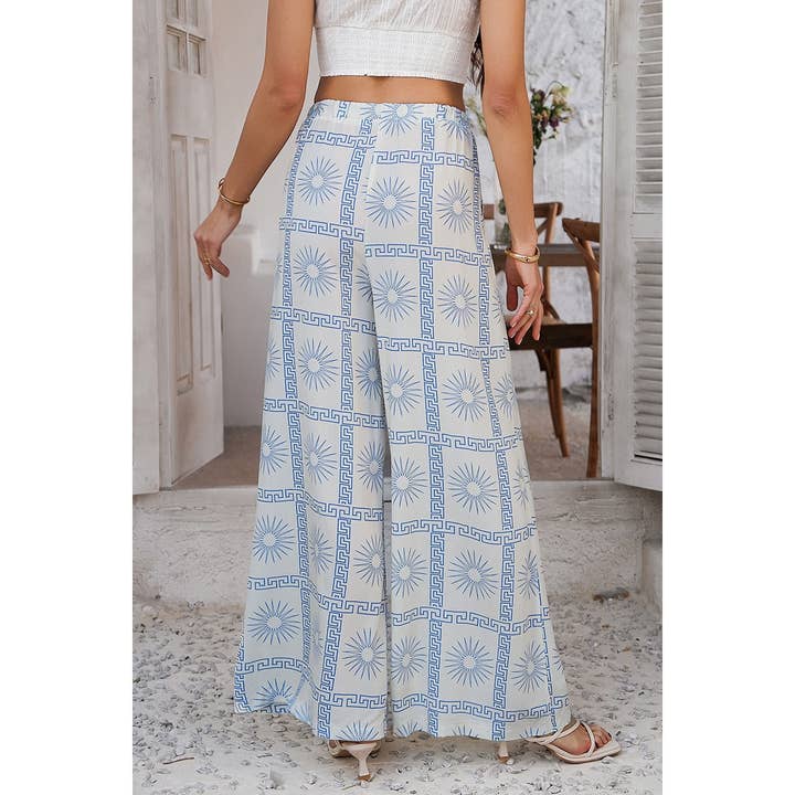 Supreme Fashion - Wholesale Pants - Women's - Allover Print Drawstring Pockets Wide Leg Pants
