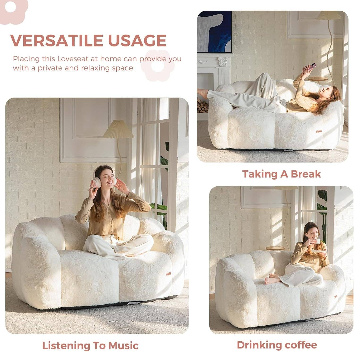 Beige Floral Shaped Bean Bag Sofa For Adults Living Room for wholesale on Faire2