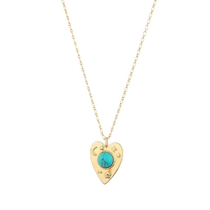 Turquoise Charged Heart Stone Pendant Necklace for wholesale by CHARGED