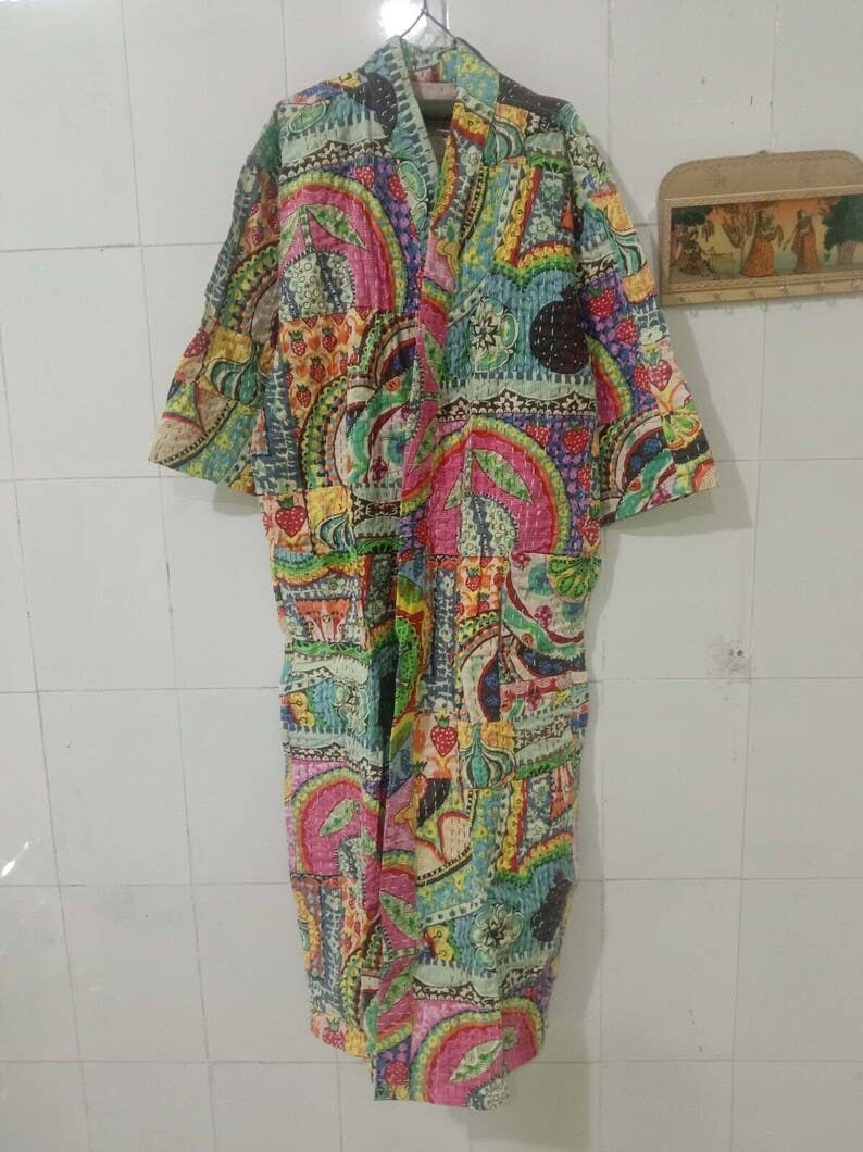 bhavnas boutique - Wholesale Robe - Women's - Long Kantha Quilted Night Wear Handmade Kantha Kimono Robe1