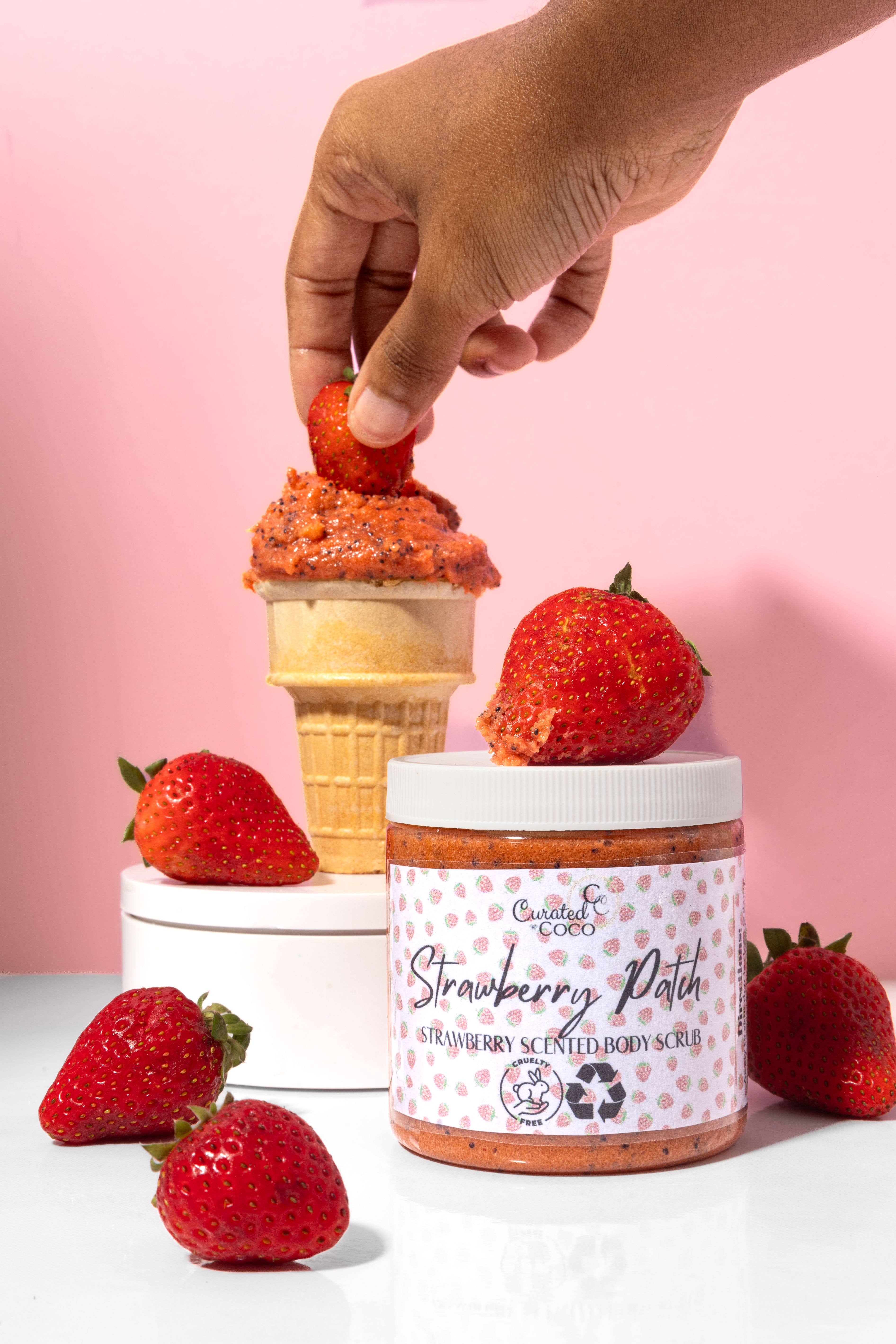 Strawberry Scented Body Scrub for wholesale by Curated Coco