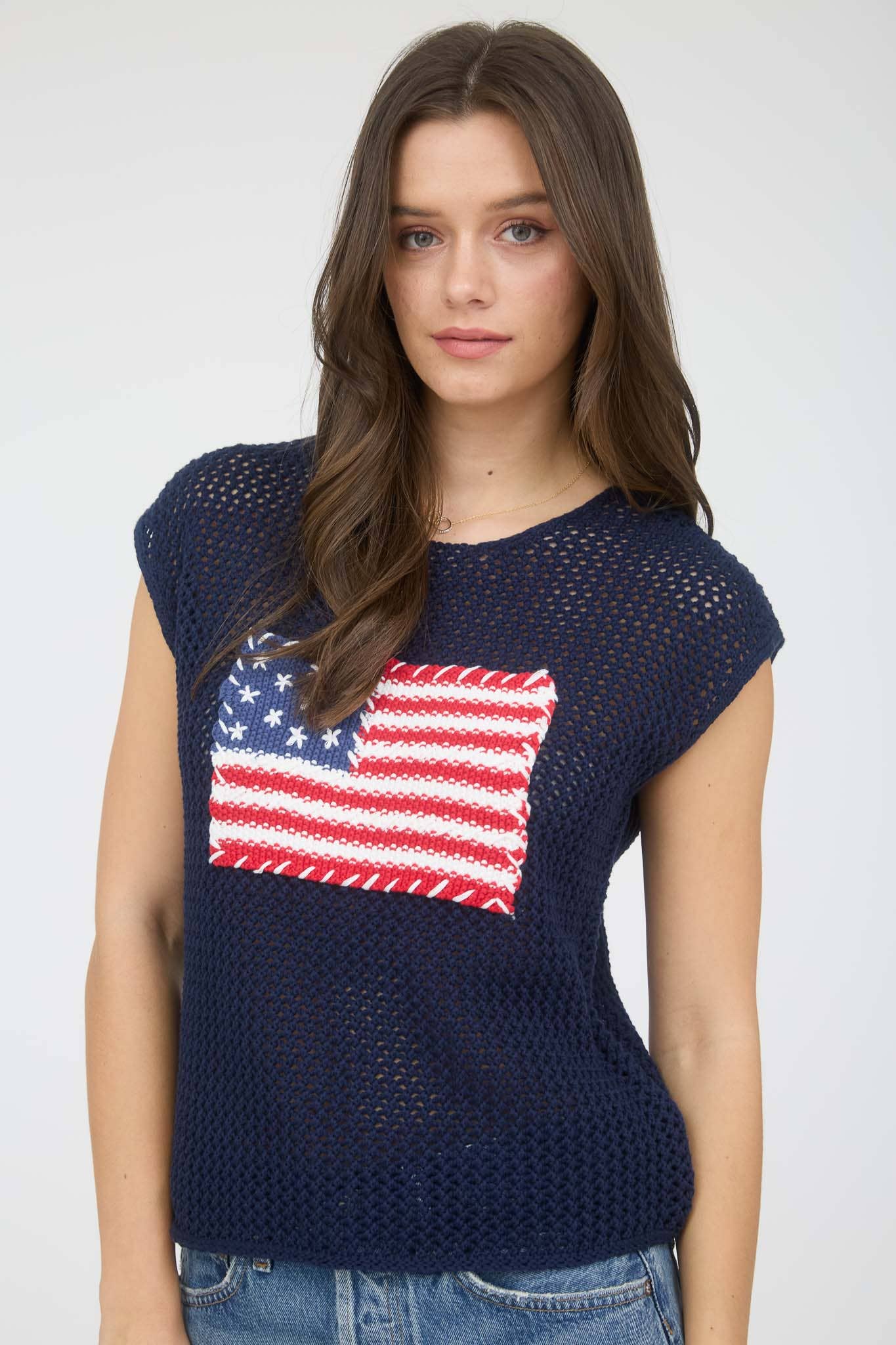 Blu Pepper - Wholesale Knit Sweater - Women's - AMERICAN FLAG CROCHET KNIT SWEATER TOP14
