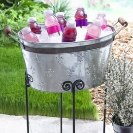 India Handicrafts Inc - Wholesale Ice Bucket - Copper Band Tub with Fleur de Lis Design3