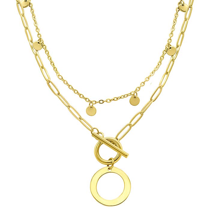 Adornia - Wholesale Pendant/Charm Necklace - Tarnish Resistant Confetti Paperclip Initial Toggle Necklace15