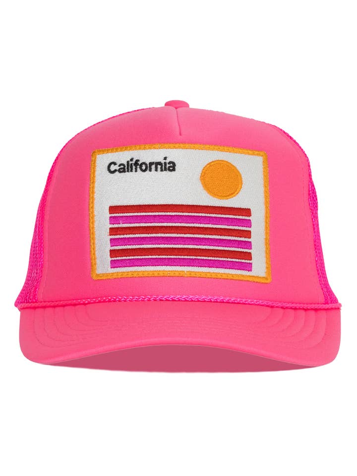 California Stripes Trucker Hat in Pink for wholesale by Friday Feelin'