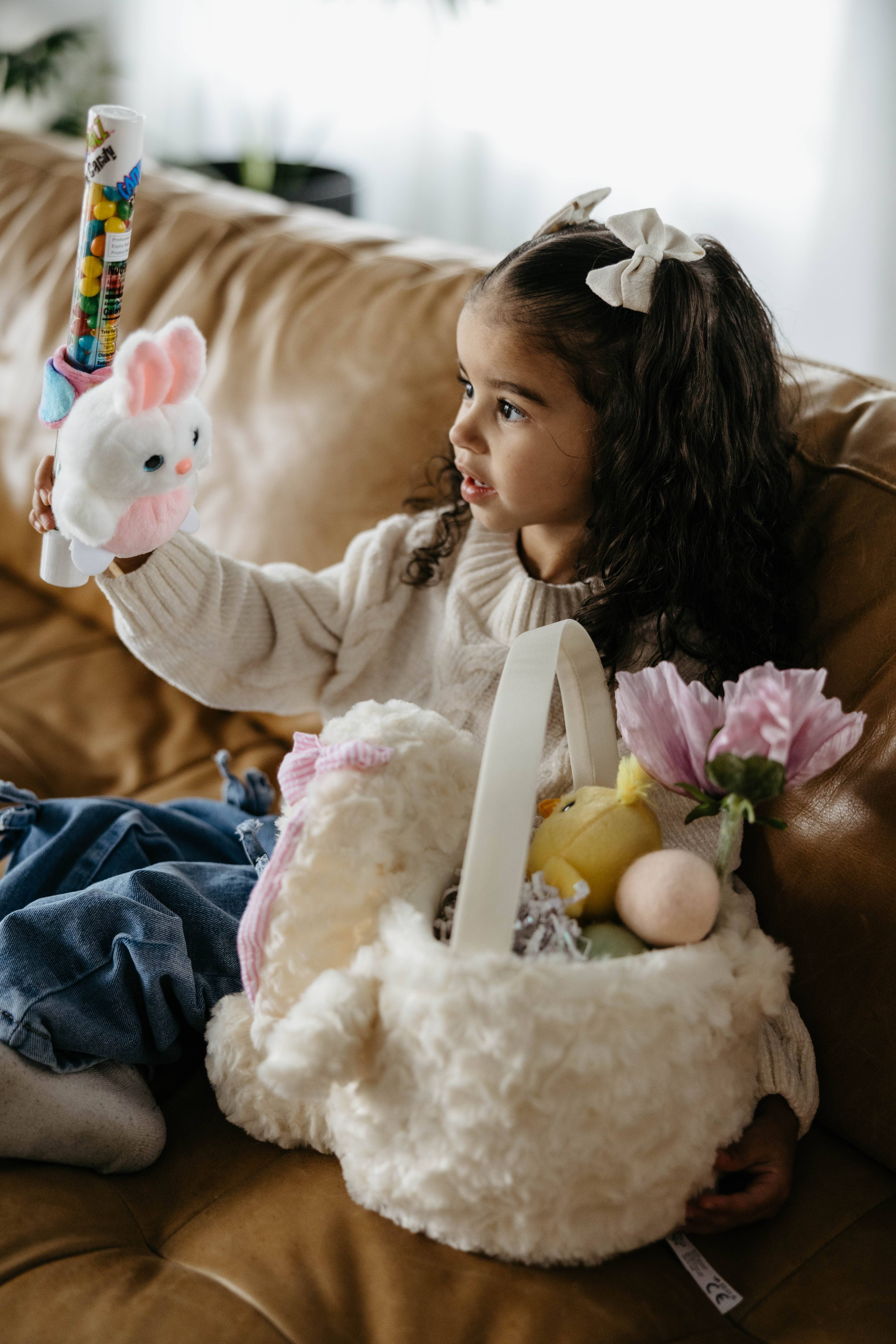 The Petting Zoo - Wholesale Stuffed/Plush Toy - Kids & Baby - Spring Easter Bunny Basket Assortment Cream Pink, Cream Blue3