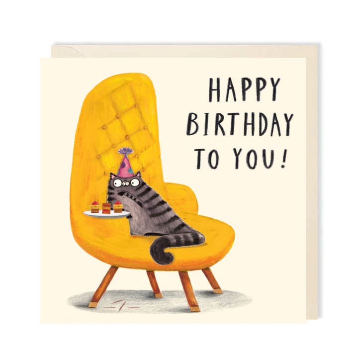Kat Fest Snacks Fødselsdagskort | Sjovt Kattekort for engroshandel hos Charley Rabbit Cards