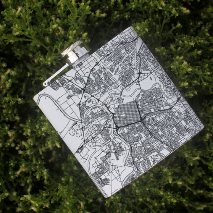 Sacramento CA Map Hip Flask in Matte White for wholesale by JACE.design