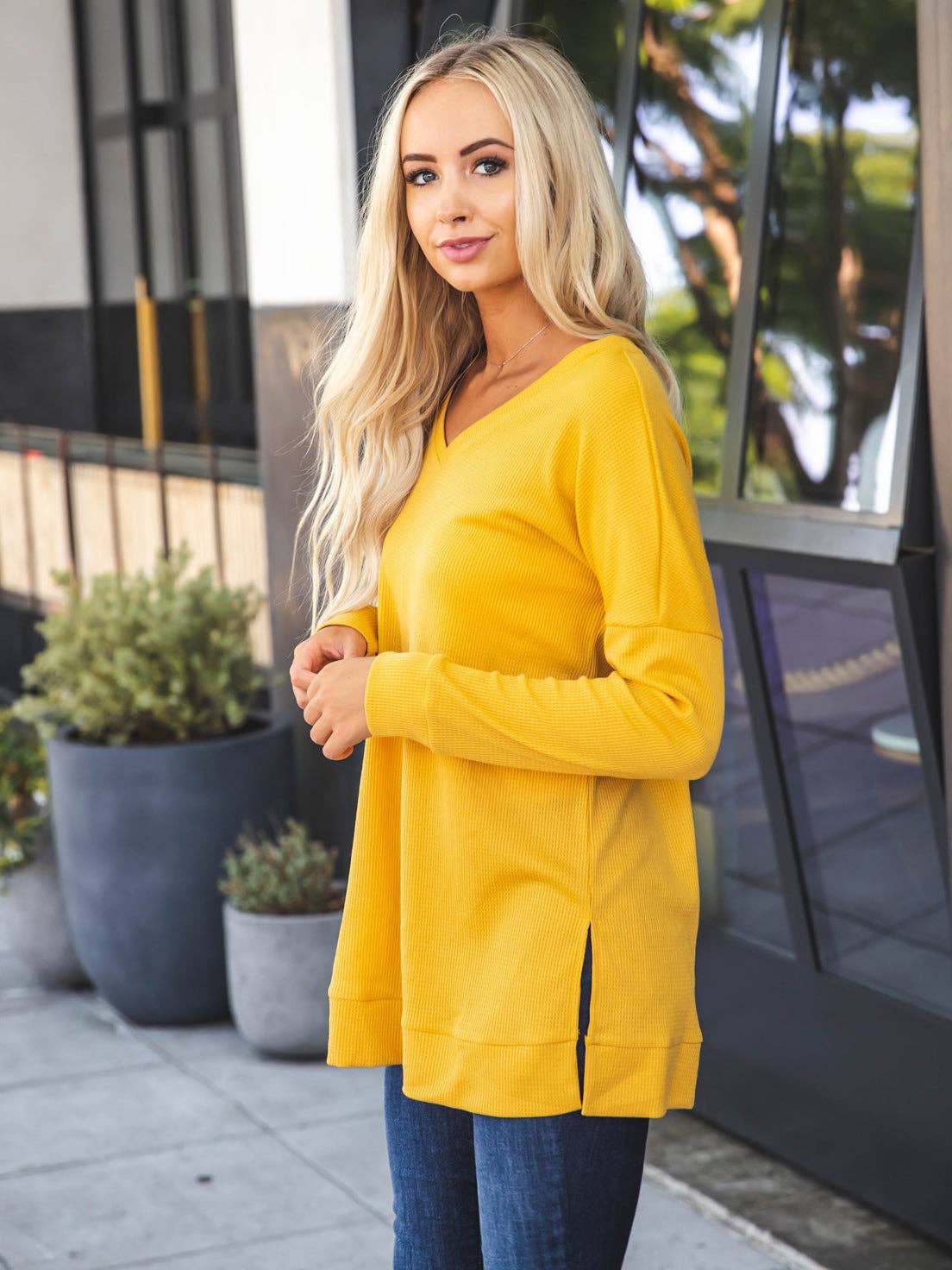 Tickled Teal - Vendita all'ingrosso Tunica - Donna - Tunica Rory con orlo diviso in maglia waffle11