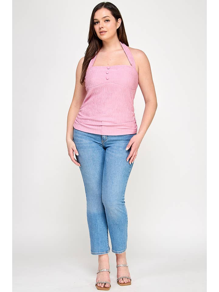 Haute Fox Plus Size & Contemporary - Wholesale Knit Top - Women's - Plus Size Halter Tie Crinkle Knit Top - JK18970-T