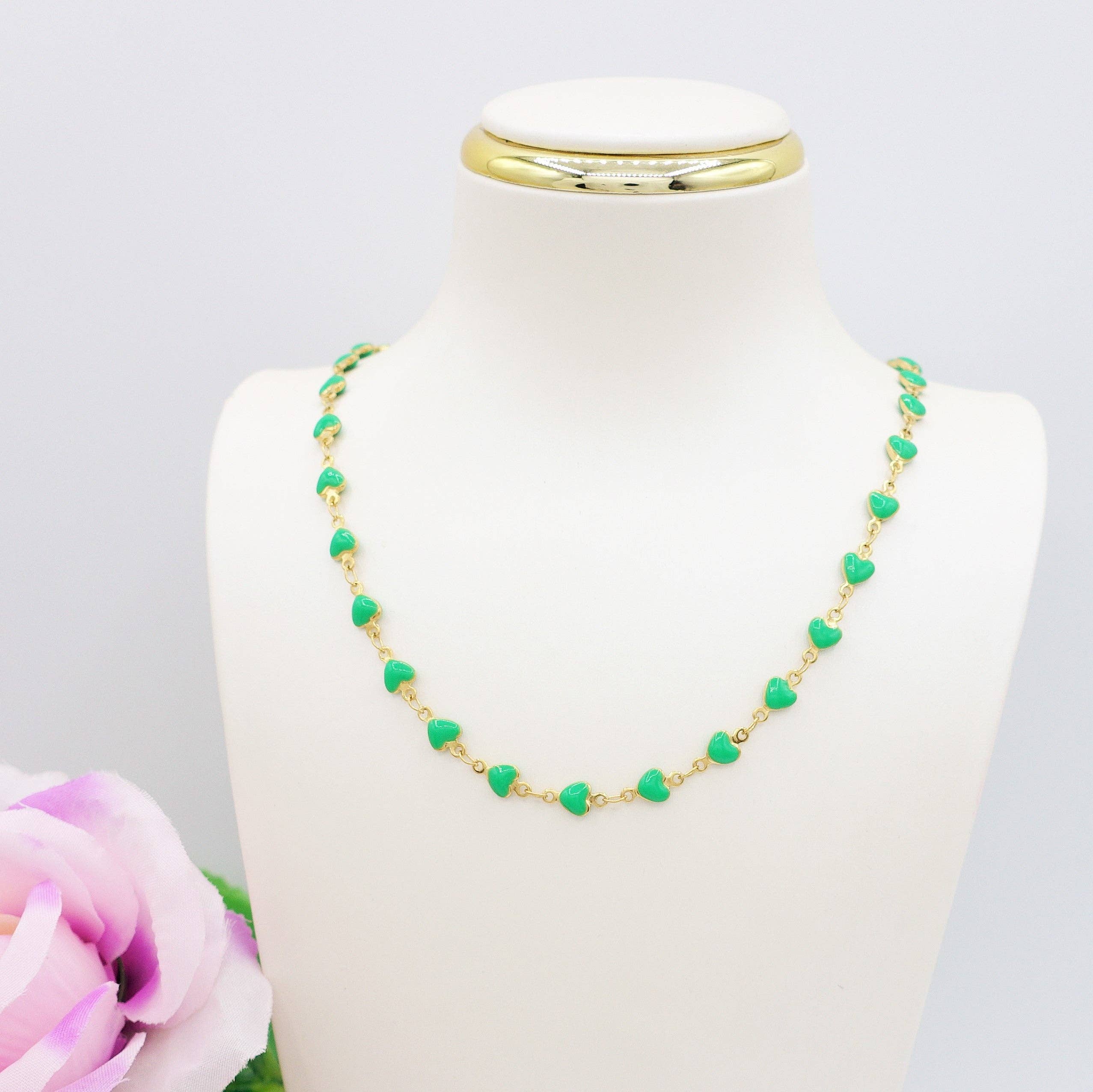 Daemon srls – Engroshandel Perlehalskæde – TAHITI~ halskæde i rustfrit stål med emaljerede hjerter5