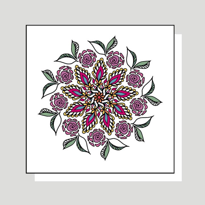 Tarjeta de felicitación Bloom Mandala Square para uso diario para venta al por mayor de New Wing Studio