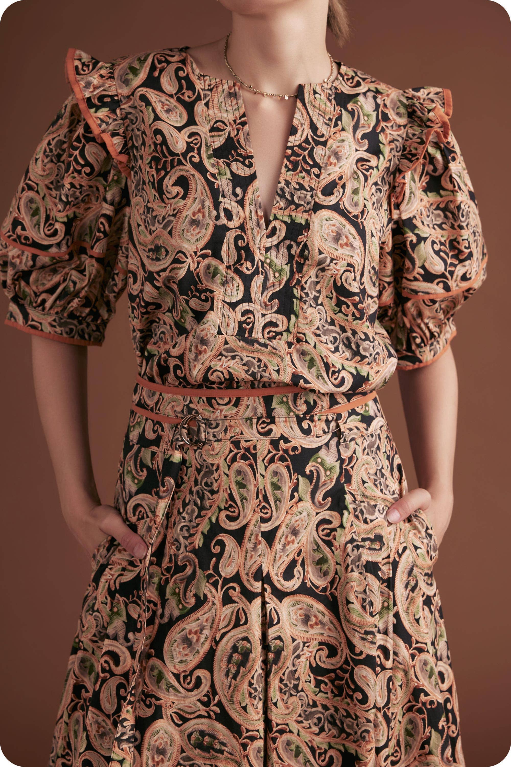 Black Multi Posh Paisley Printed Contrast Binding Top for wholesale on Faire4