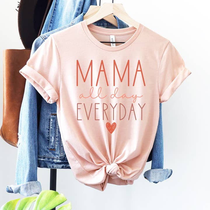 Mama All Day Everyday Peach Tee for wholesale by Simply Tees