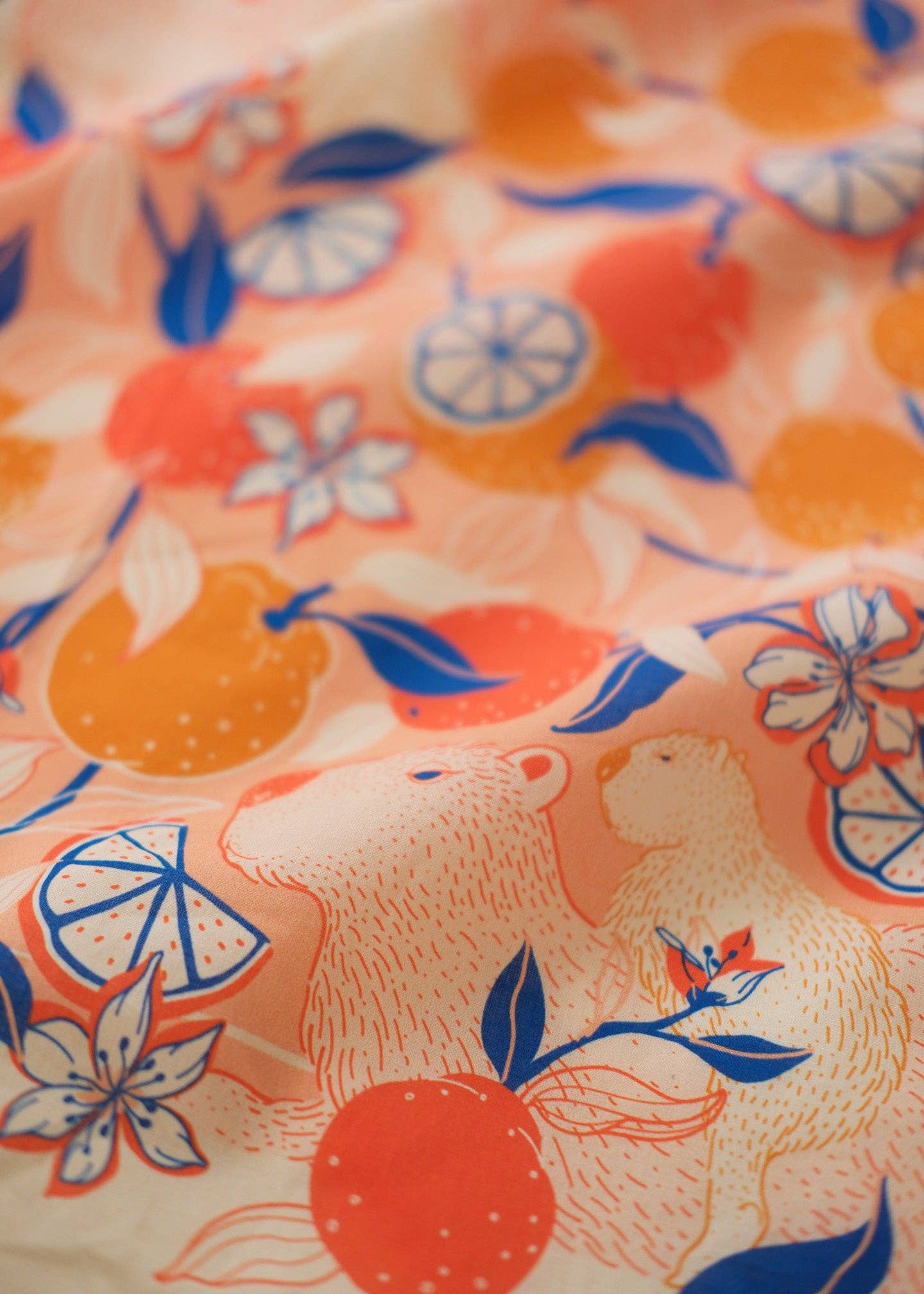 sol&mar art co. - Wholesale Bandana - Women's - Capybara Yuzu Art Bandana Scarf (Pink-Orange)6