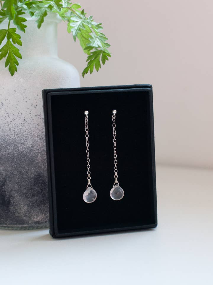 Sterling Silver Rose Quartz Drop Earrings for wholesale by Honeydew Club