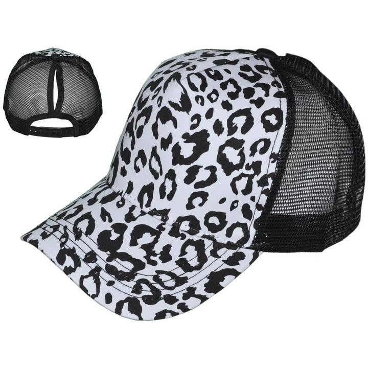 Buck Wholesale - Wholesale Ponytail Cap - Women's - Ponytail Animal Print Trucker Hats - BK Caps Women Fashion