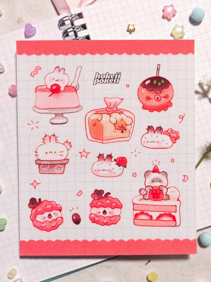 Transparente Munchie-Freunde Glänzende Vinyl-Aufkleberbogen für den Großhandel von Hokeii Pokeii