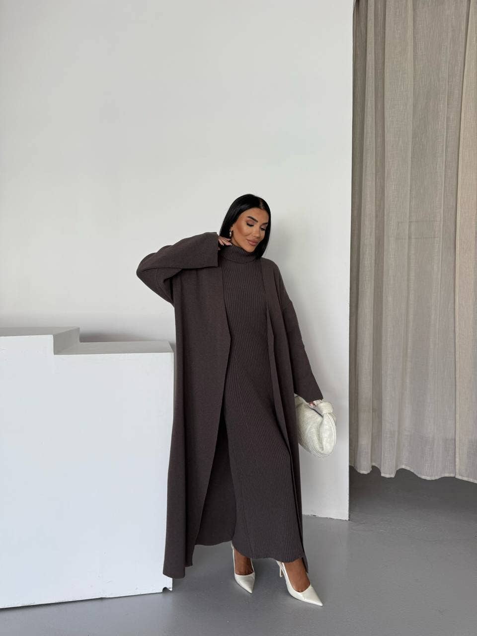 Design company-Fatma Balkir - Vendita all'ingrosso Vestito - Donna - Abito lungo in maglia e set di cardigan lungo coordinato6