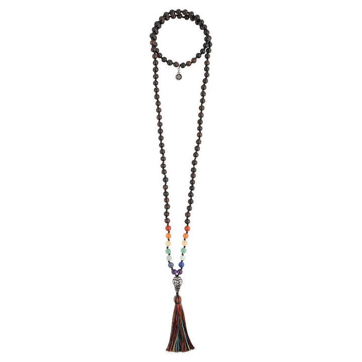 Mala mista a 108 perline annodata a mano con 7 chakra per la vendita all'ingrosso da parte di Mala and Mantra